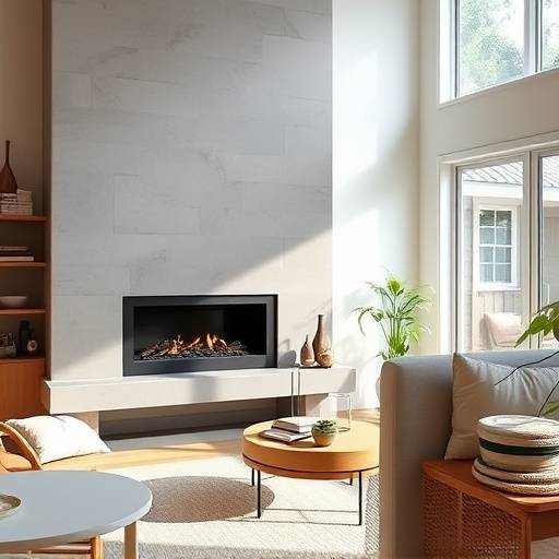 Salon z nowoczesnym kominkiem podczas remontu