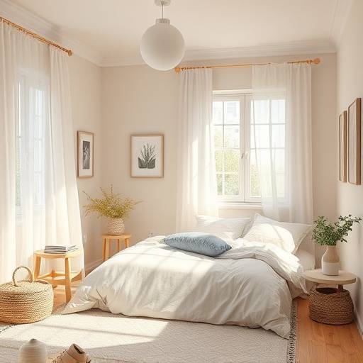 Sypialnia z pastelowymi kolorami i naturalnymi tkaninami